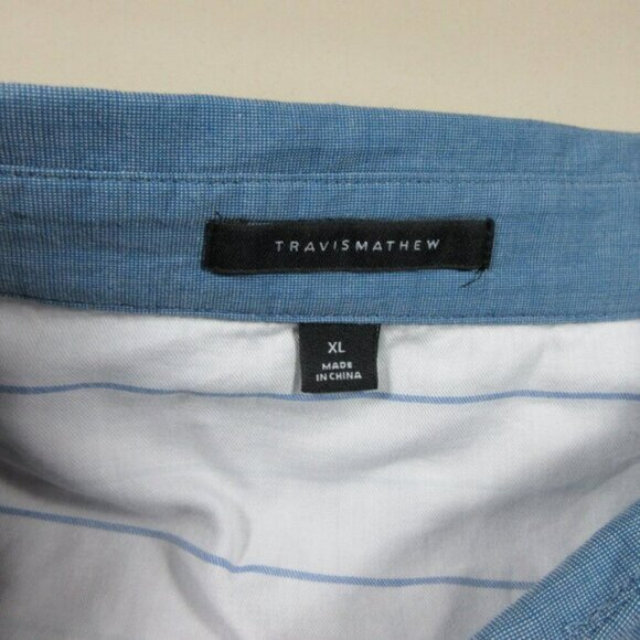 Travis Mathew mens blue woven button down shirt XL EUC - Picture 3 of 4